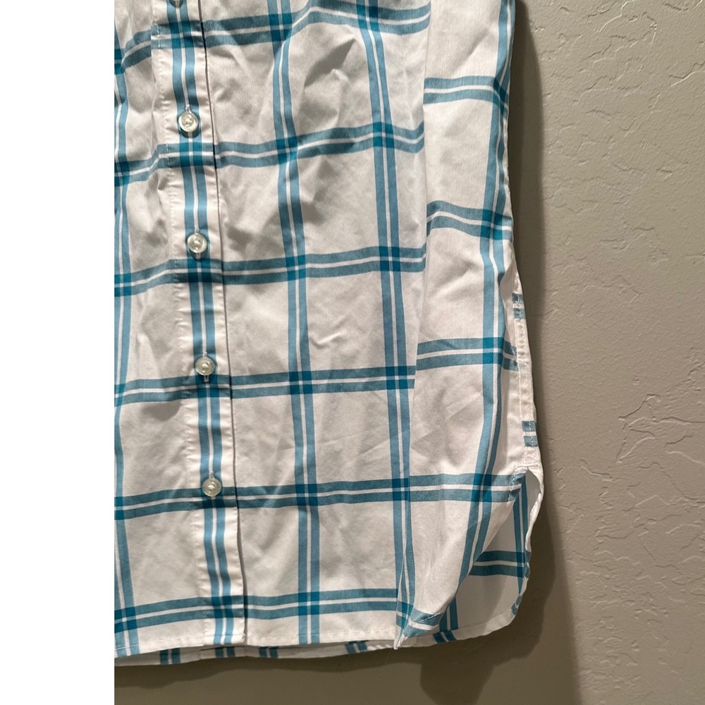 Lands End Sleeveless Supima Cotton Plaid Button Front Shirt Size 4 Turquoise - Picture 5 of 5